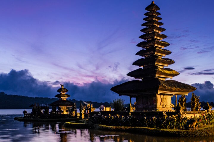 Bali pagoda in sunrise